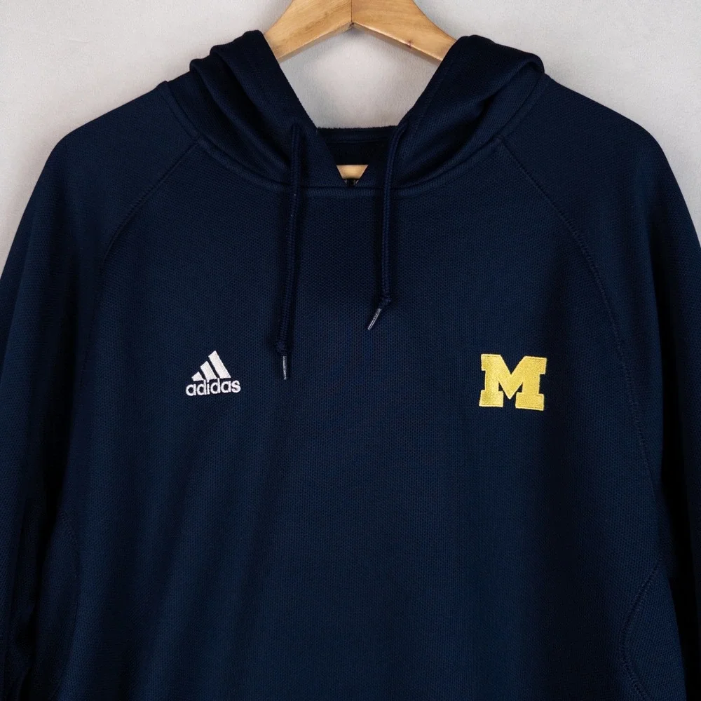 Adidas Mens Michigan Wolverines Hoodie XL Blue ClimaWarm Pullover Sweatshirt